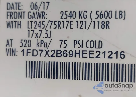 2017 Ford F-250 Xl z USA, uszkodzony, nr VIN 1FD7X2B69HEE21216